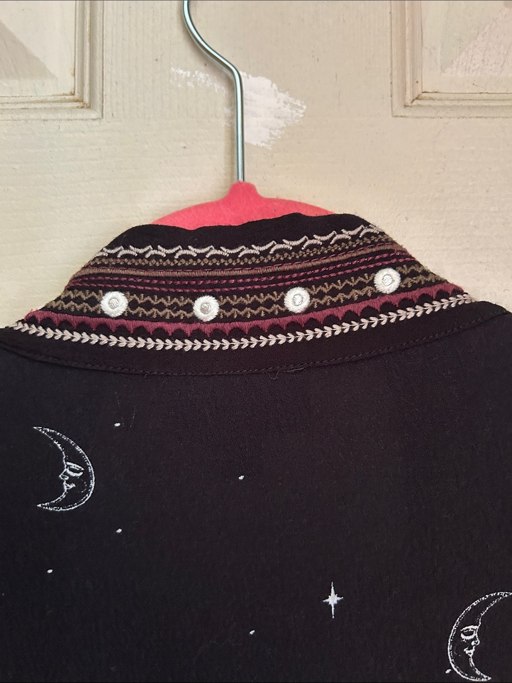 Shyanne Black Maxi Duster with Burgundy Paisley Panels and Silver Moon Motifs - Picture 3 of 4